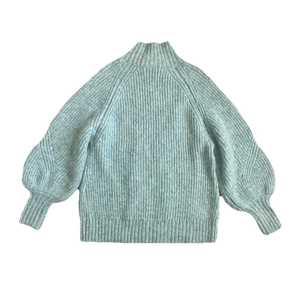 AVA & VIV Women Cable Knit Mock Neck Puff Sleeve Sweater Light Blue Size X - Picture 2 of 6